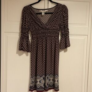 Max Studio Black and Cream Geometric Midi Dress